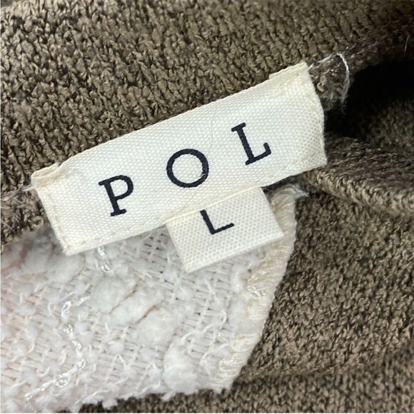 POL Open Tie Back Sweater Bell Sleeve Color Block Brown Cream Large - Picture 10 of 13